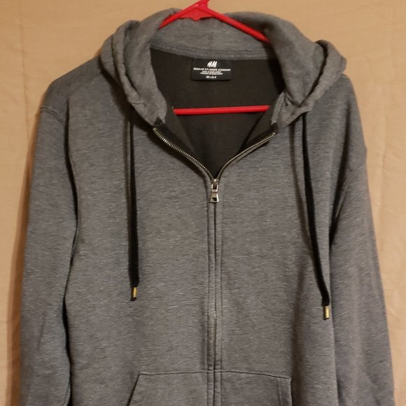 H&M, Gray zip-up Sweatshirt w/ hood jacket, Size Large - Picture 1 of 16